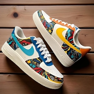 Custom Colorful Psychedelic Abstract Af1 Sneakers, Colorful Design Shoes, Unique Personalized Streetwear Gift, Hand Painted AF1 Sneakers