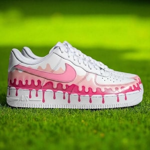 Custom Pink Drip AF1, Trendy Pink Hand Painted Art Sneakers, Unique Pink Shoes Gift, Gift for Sneaker Lovers, Pink Drip Free Shipping
