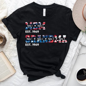 Personalized Mom Grandma EST America Flag Png, Mom Grandma Png, 4th of July Png, Custom Grandma with Kids Names Png, Independence Day