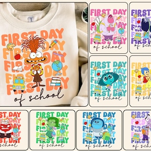 Cute Cartoon School Emotions Svg Bundle, First Day Of School Svg With Colorful Characters, Backpack Books Crayon Bus Apple Globe Svg