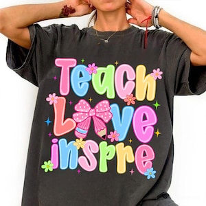 Preppy Teach Love Inspire Png, Preppy Teacher Pencil Bow Png, Colorful Back To School Png, First Day Of School Png, Teacher Appreciation Png