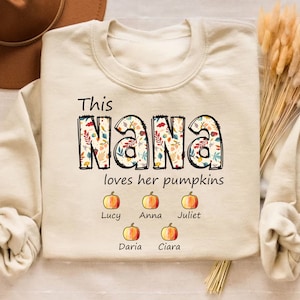 This Nana Love Her Pumpkins Png, Nana&#39;s Pumpkins Png, Nana&#39;s Pumpkins Personalized Shirt Png, Fall Png, Autumn Png, Custom Kid Name
