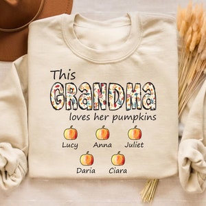 This Grandma Love Her Pumpkins Png, Grandma&#39;s Pumpkins Png, Grandma&#39;s Pumpkins Personalized Shirt Png, Fall Png, Autumn Png, Custom Kid Name