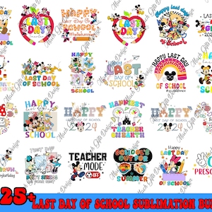 Happy Last Day Of School Png Bundle, Mouse and Friends Summer Break Png, End Of School Png, School's Out Summer Png, School Life Png, School