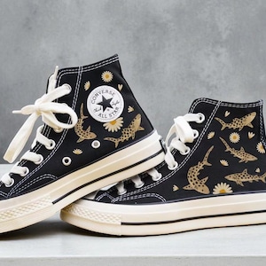 Custom Tiger Shark Embroidery Converse, Shark Embroidered Shoes, Galaxy Converse, Ocean Embroidered Shoes, Shark Converse