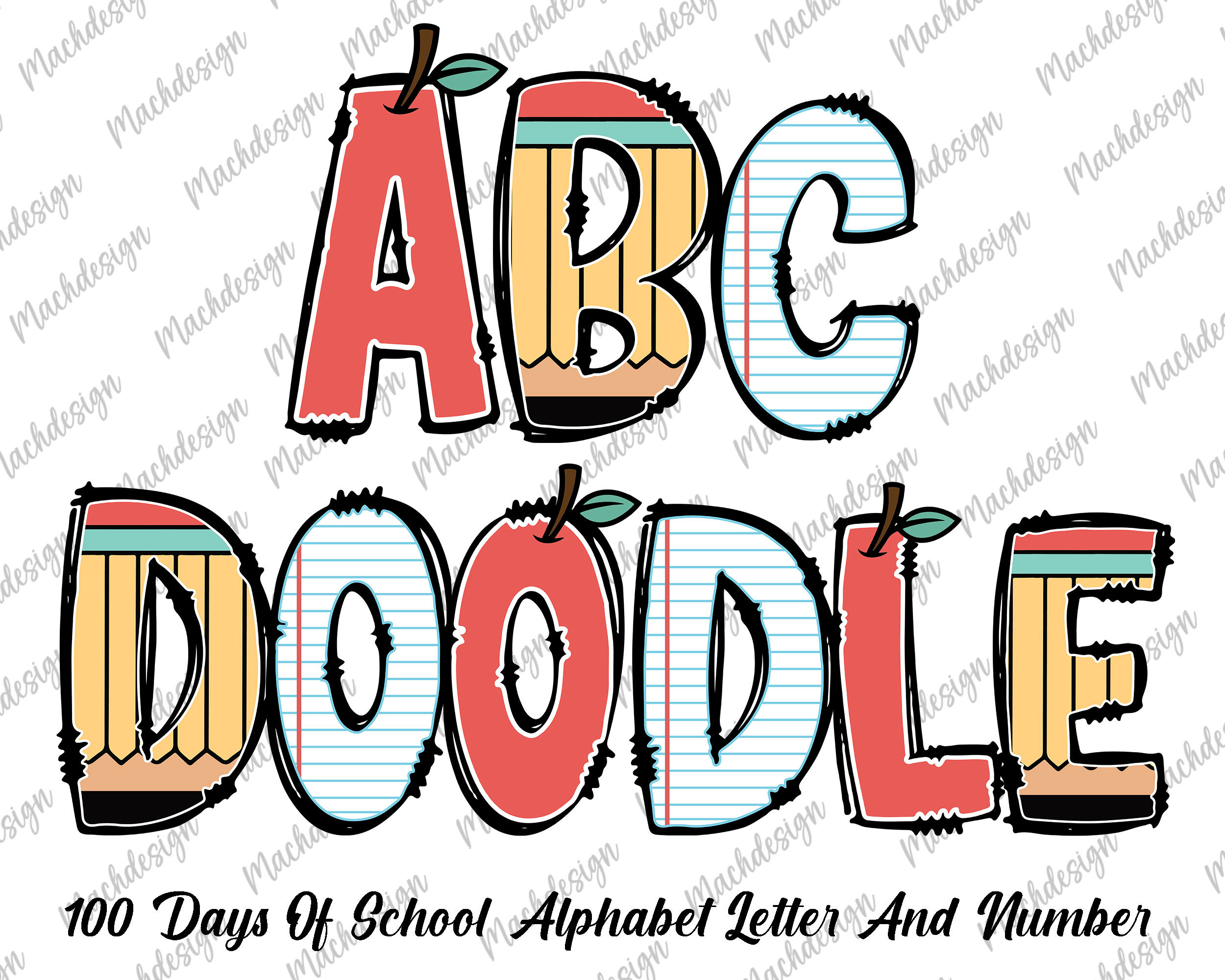 100 Days Of School Alphabet, School Alphabet Doodle Letters PNG, Doodle Letter Png, Back to School Font, School Letters, Crayon Font