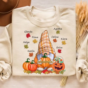 Personalized Fall Grandma with Kids Name, Pumpkin Gnome Grandma Png, Fall Grandma Png with Gnome Pumpkins, Thanksgiving Png, Png Sublimation