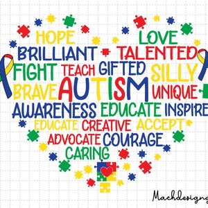 Autism Heart Svg, Autism Awareness, Autism Svg, Puzzle Piece Svg, Autism Support, 2nd April Svg, Gift For Autism, Autism Quote,Autism Ribbon