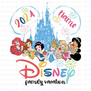 Custom Name Princess Family Vacation 2024 Svg, Family Trip 2024, Cartoon Characters, Magical Kingdom Svg, Vacay Mode Svg, Files For Cricut