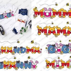Abuela personalizada Png, Nombre personalizado Día de las Madres Png, Feliz Día de las Madres, Fuente Winnie The Pooh, Fuente Mom Doodle, Diseño Mamá Png, Oso de Miel