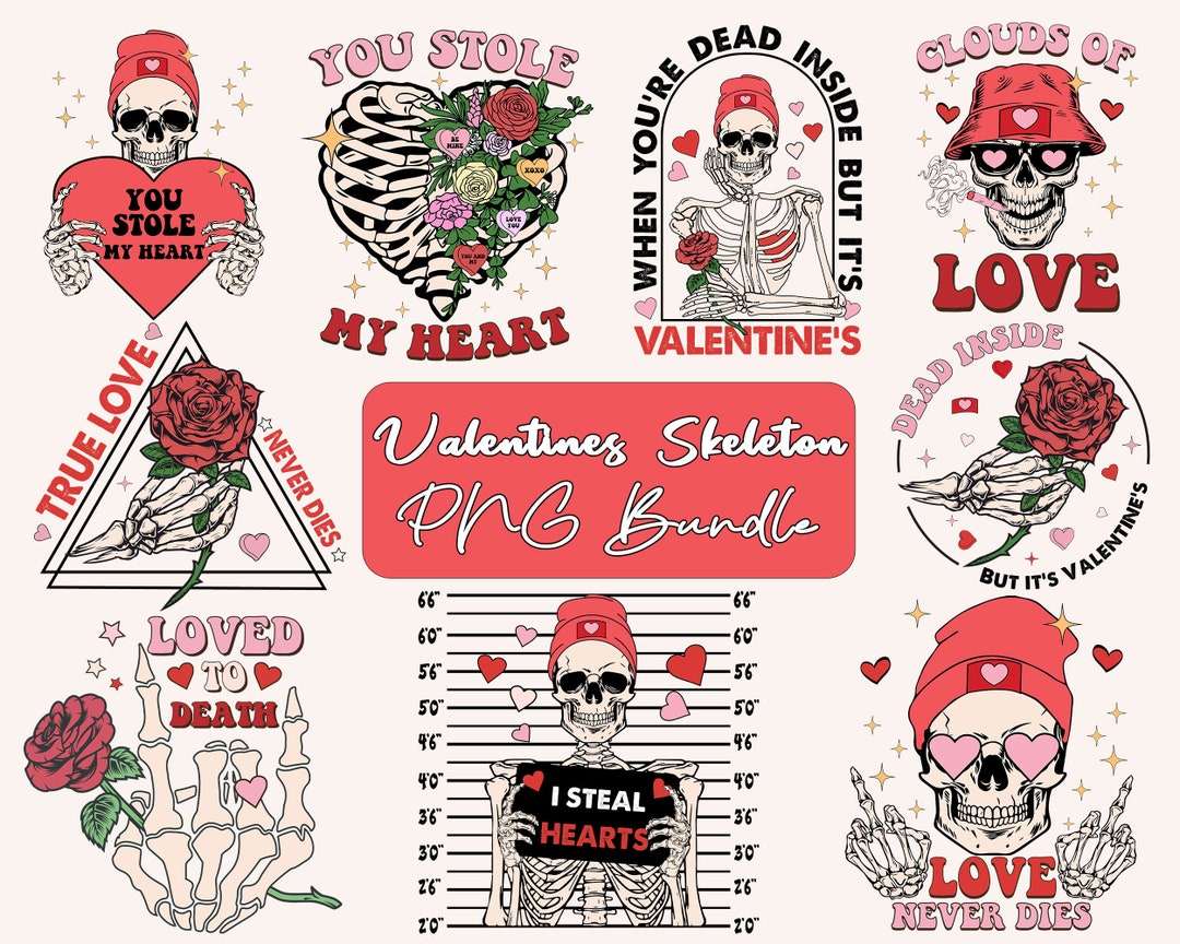 Skeleton Valentine Png Bundle, Valentines Png, Coffee Png, Funny