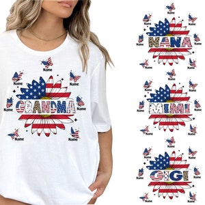 Personalized Grandma Sunflower Png Bundle, 4th Of July Png, Patriotic Sunflower Png, Mimi America Flag Png, Independence Day, Gift for Mom