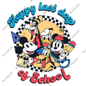 Retro laatste schooldag png, muis en vrienden, einde van school png, hallo zomer png, school afstuderen png, zomervakantie, muis en co png
