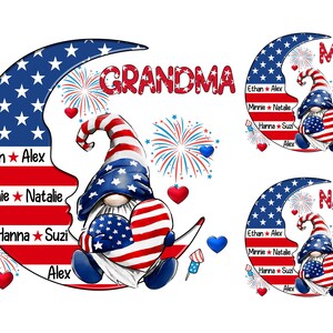 Personalized 4th Of July Gnome Grandma Png, 4th Of July Png, Custom Grandma Png With Kids Name, America Flag Gnome Png, Gift For Mom