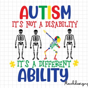 Autisme ce n&#39;est pas un handicap c&#39;est une capacité différente squelette autisme Svg, sensibilisation à l&#39;autisme, autisme Svg, prise en charge de l&#39;autisme, 2 avril Svg