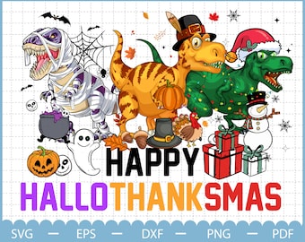 Happy Hallothanksmas Dinosaur Png, Thanksgiving Png, Halloween Dinosaur Png, T-rex Trex Chirstmas Png, Hallothanksmas Party Png,Dinosaur Png