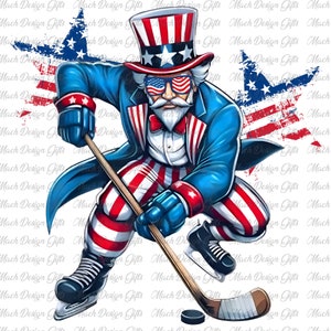 Patriotic Uncle Sam Hockey PNG, 4th Of July Png, Uncle Sam Shirt, Independence Day Png, Independence Day Tee, Freedom Png, Patriotic Shirt