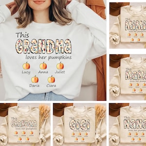 This Mama Love Her Pumpkins Png Bundle, Mama&#39;s Pumpkins Png, Grandma&#39;s Pumpkins Personalized Shirt Png, Mimi Nana Gigi Png, Custom Kid Names