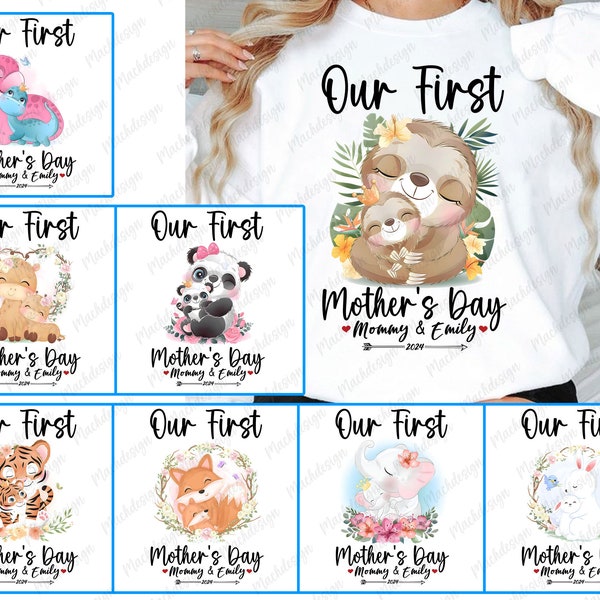 Personalized First Mother's Day Png Bundle, Our First Mothers Day Matching Shirts Png, Mom & Baby Png, Animal Png, Mother's Day Gift