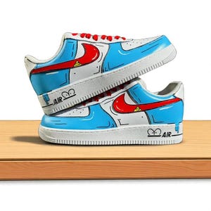 Custom Blue Cat Air Force 1 Shoes, Doraemo Af1, Hand Painted AF1 Sneakers, Unique Comic Style Art, Personalized Painted Sneakers