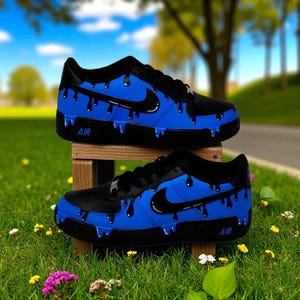 Custom Royal Blue Drip Af1 Sneakers, Royal Blue Drip Design Shoes, Unique Personalized Streetwear Gift, Personalized Gift for Sneaker Lovers