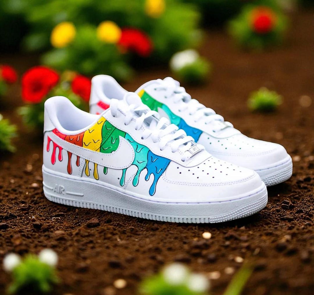 Tênis Air Force com gotejamento de arco-íris personalizado