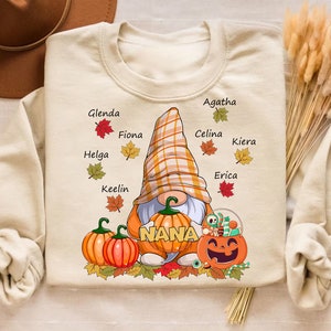 Personalized Fall Nana with Kids Name, Pumpkin Gnome Nana Png, Fall Nana Png with Gnome Pumpkins, Thanksgiving Png, Png Sublimation