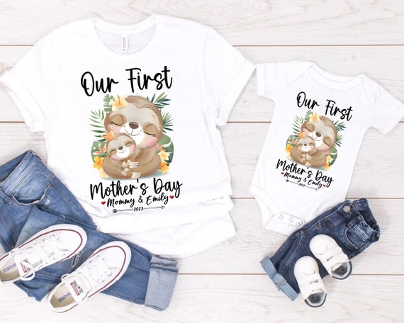 Personalized First Mother&#39;s Day Png, Our First Mothers Day Matching Shirts Png, Mom & Baby Png, Sloth Mom Baby Png, Mother&#39;s Day Gift
