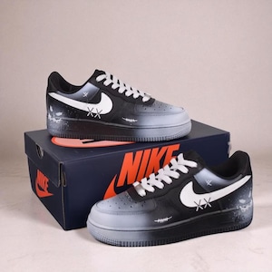 Custom Black Gradient Graffiti Af1 Sneakers, Black Graffiti AF1 Shoes, Hand Painted AF1 Sneakers, Gradient Af1 Sneakers, Black Custom Shoes