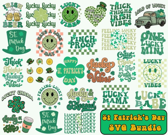 St Patricks Day Svg Bundle, Shamrock Svg, St Patricks Day, Lucky Vibes, Svg Files For Cricut, Saint Patricks, Cricut Svg, Silhouette Svg