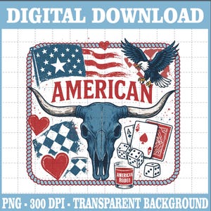 American Rodeo PNG, Western Patriotic Skull Png, Cowboy Country Bull Head USA Flag Png, 4th Of July Png,Independence Day Png,Patriotic Shirt
