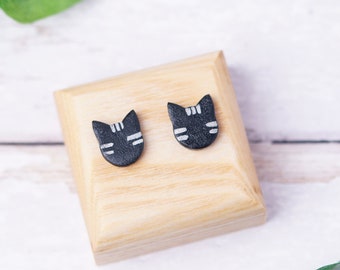 Cat Face polymer clay stud earrings.