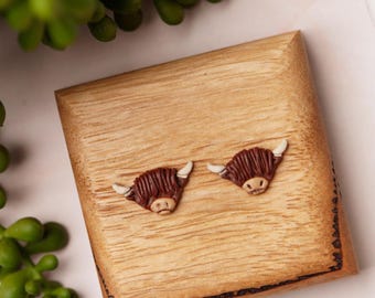 Highland cow polymer clay stud earrings