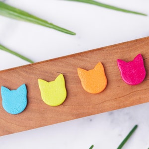 Handmade Cat Stud Earrings – Cute Polymer Clay Cat Faces