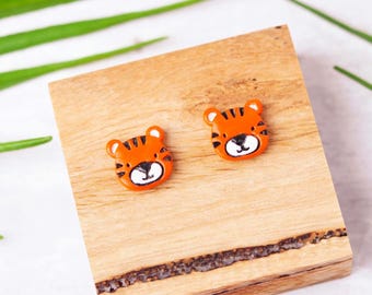 Handmade Tiger polymer clay stud earrings