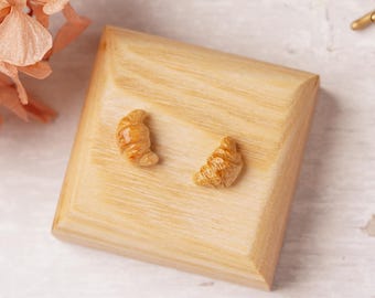 Mini Croissant Stud Earrings – Handmade with Polymer Clay