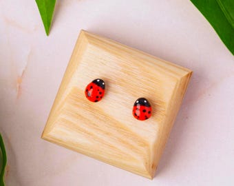 Handmade Polymer Clay Ladybird Stud Earrings – Nature Lover Gift