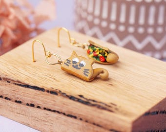 Handmade Taco Cat Dangle Earrings – Polymer Clay Jewellery for Cat Lovers