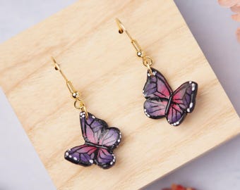 Handmade purple butterfly clay earrings