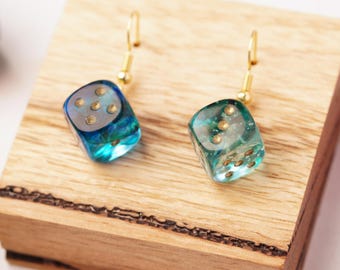 Mini Translucent D6 Dice Dangle Earrings