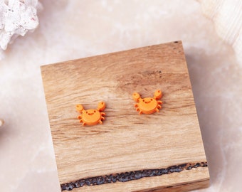 Mini Crab Stud Earrings: Handmade Polymer Clay Jewelry