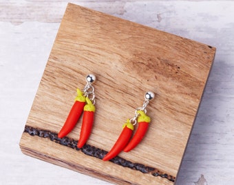 Clay red chilli earrings - handmade jewellery