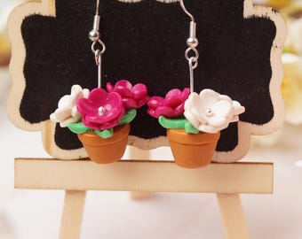 Handmade flowerpot clay dangle earrings