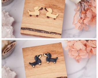 Dachshund Dog Earrings – Handmade Polymer Clay Studs