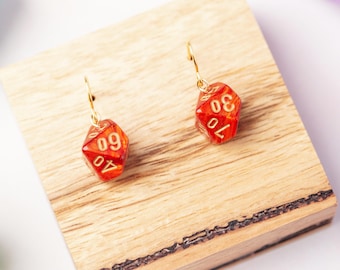 Mini D10 Dice Dangle Earrings – Acrylic Gaming Earrings in Various Colours