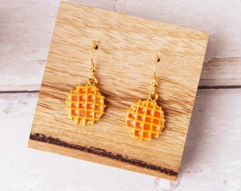 Handmade mini clay waffle earrings