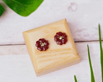Handmade flower clay studs in blue, red or pink