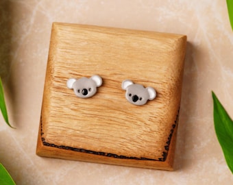 Mini Koala Stud Earrings – Handmade Polymer Clay Animal Jewellery.