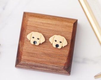 Labrador Retriever Dog Face Polymer Clay Stud Earrings – Handmade Pet Jewelry