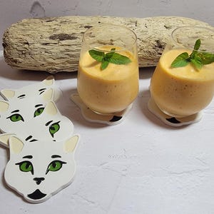 Cat Head Ceramic Coaster, Handmade Coaster Set, Gift for Cat Lover, Kitchen and Home Decor